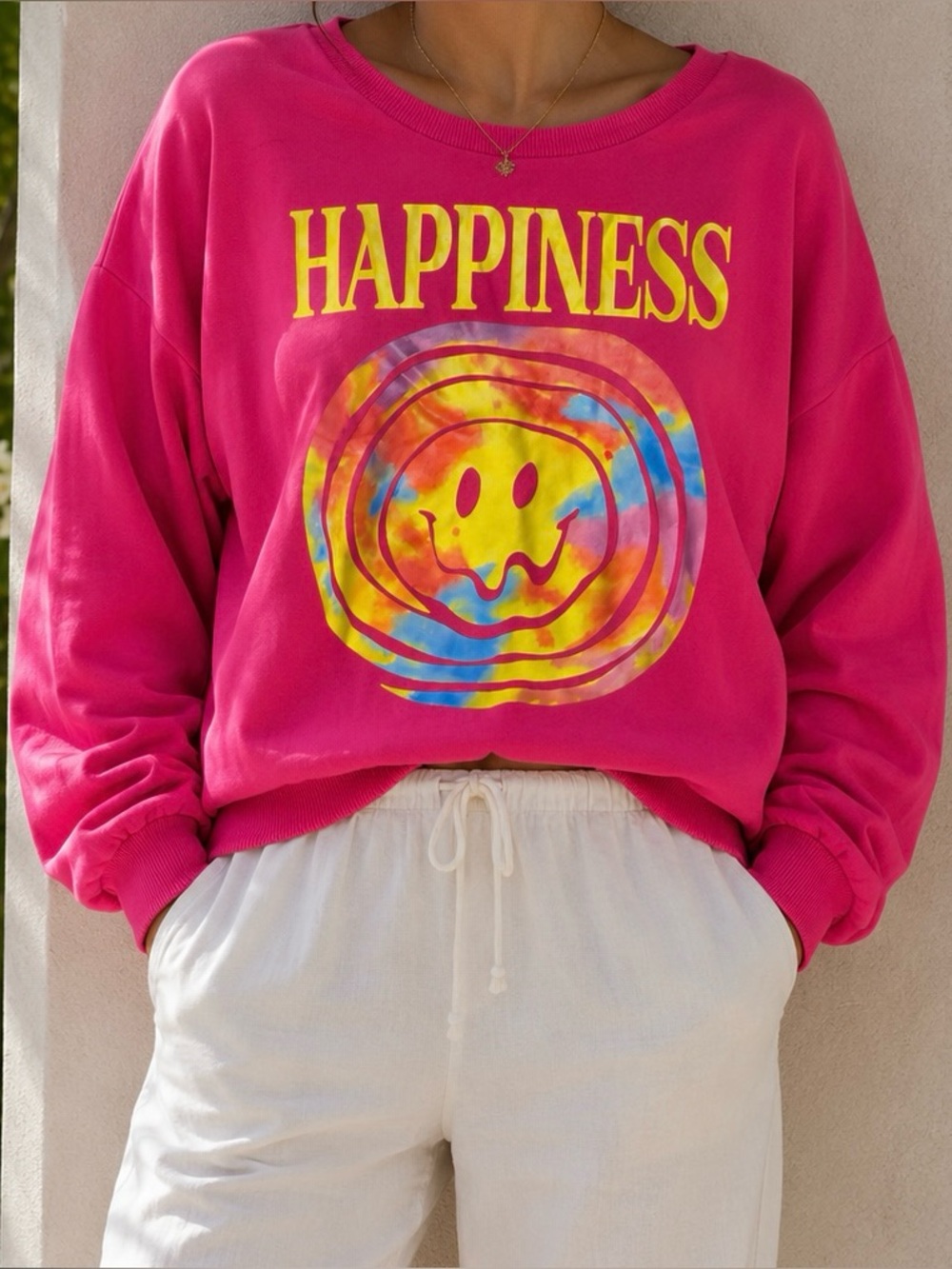 SHEIN "Happiness" Smiley Graphic Sweatshirt